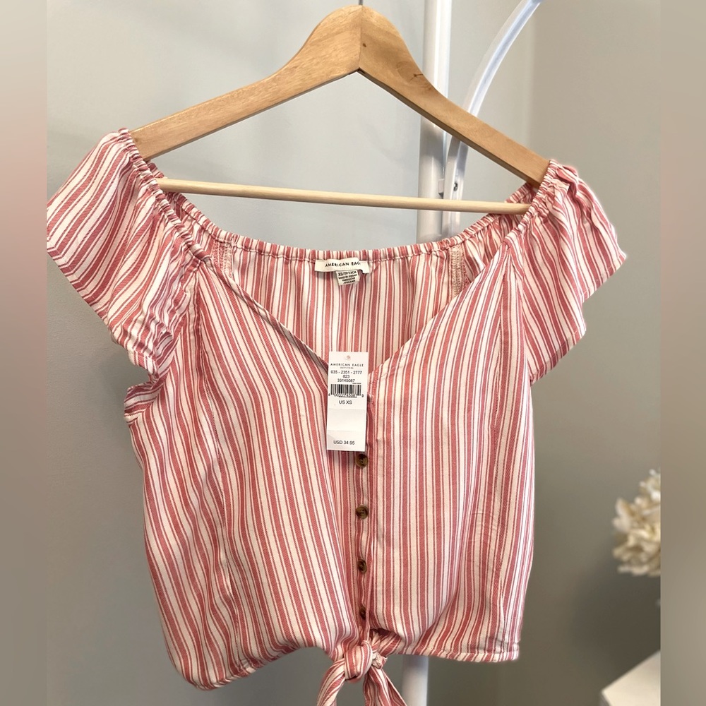 American Eagle Vintage Stripe tie front crop